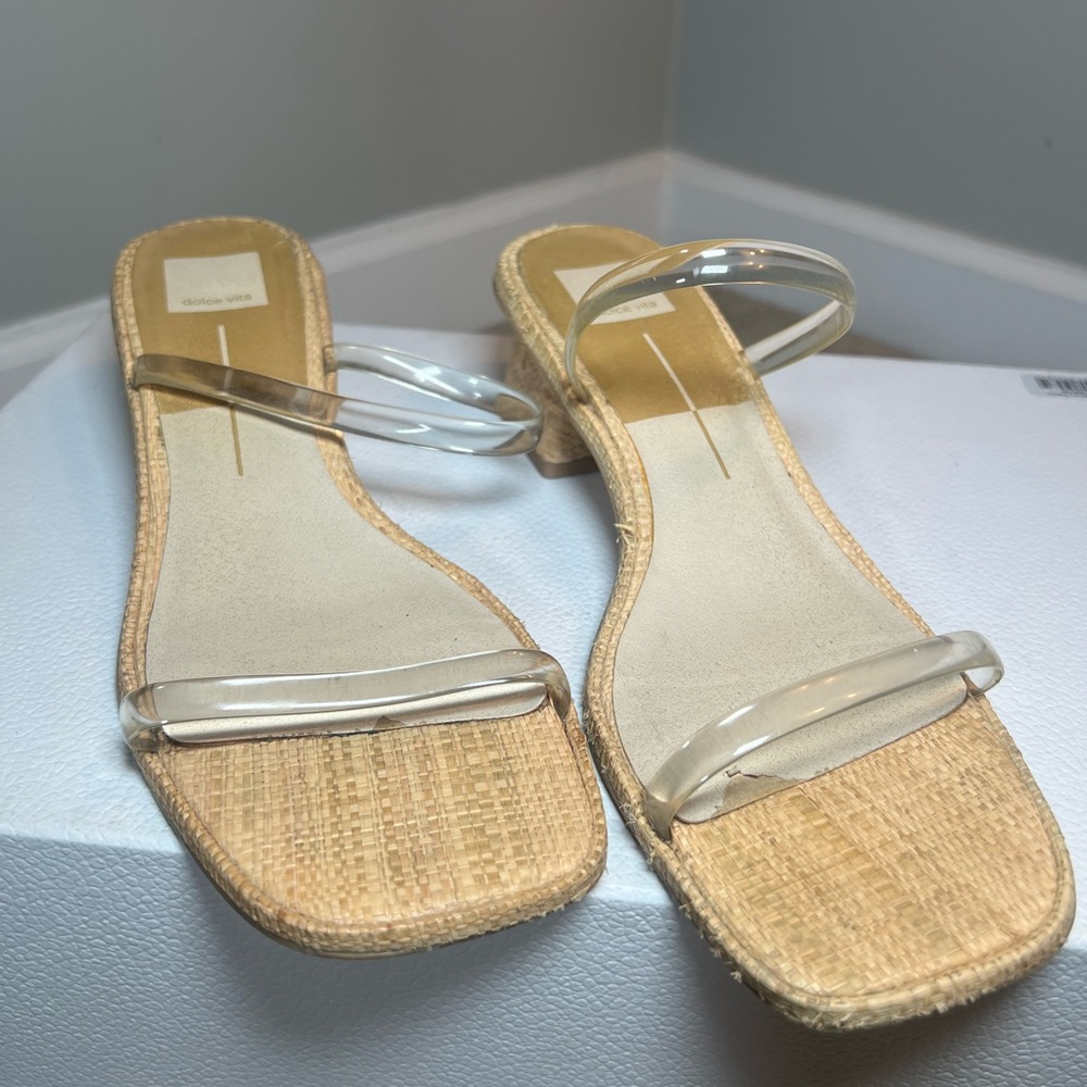 Dolce Vita Clear Strap Woven Block Low Heel Slide Sandals Sz 11